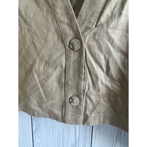 NEW Kittenish Beige Linen Blend Spring Long Sleeve Crop Shirt Size Medium - Picture 4 of 8
